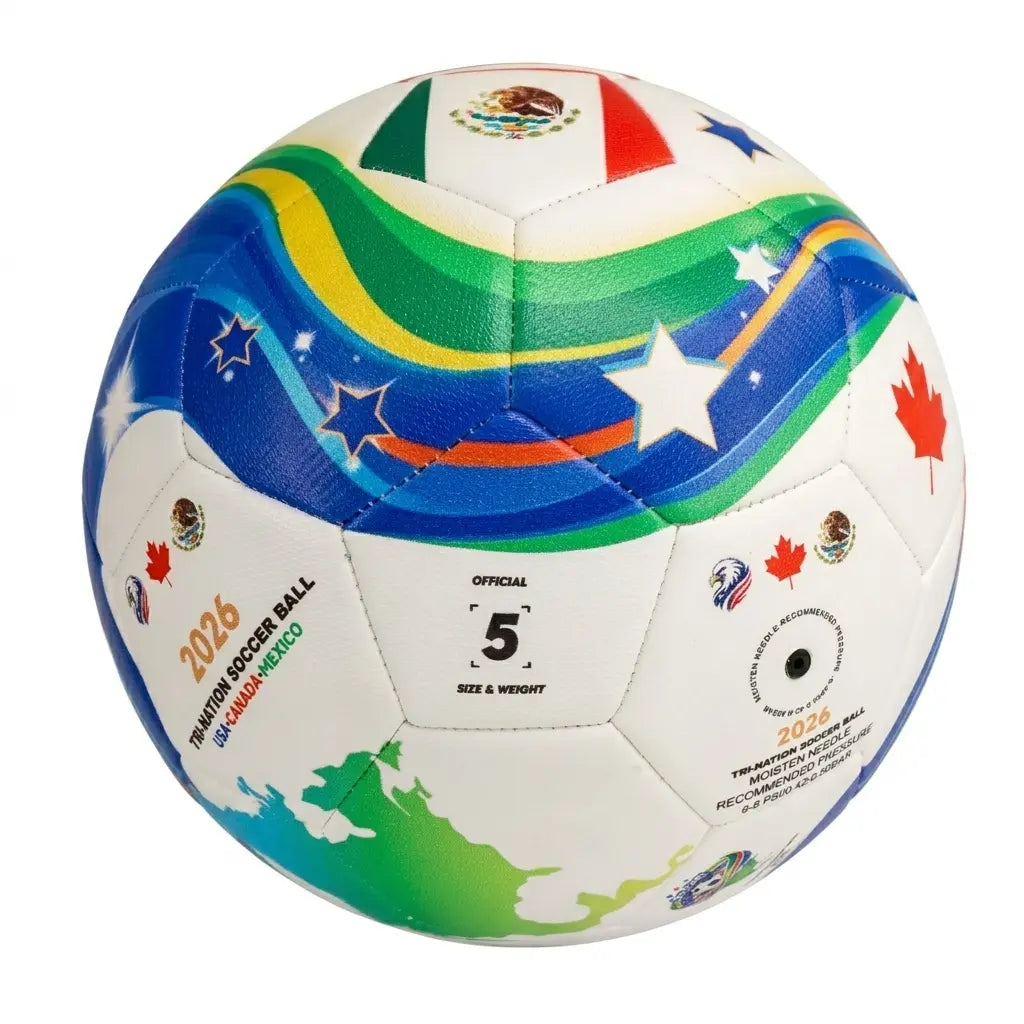 2026 North America Tri-Nation Legends Size 5 Seamless PU Leather 32-Panels Stitched Trainer Ball Bundle, USA Canada Mexico Football Balls with Free Gifts, Tri-Nation Map Design, Enhanced Performance & Durability for Training, Soccer Gear, Ages 12+, 32-Pan