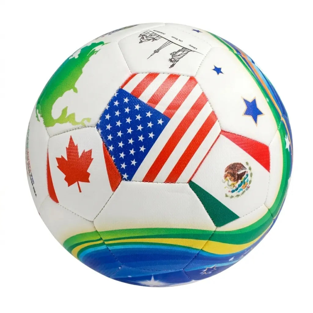 2026 North America Tri-Nation Legends Size 5 Seamless PU Leather 32-Panels Stitched Trainer Ball Bundle, USA Canada Mexico Football Balls with Free Gifts, Tri-Nation Map Design, Enhanced Performance & Durability for Training, Soccer Gear, Ages 12+, 32-Pan