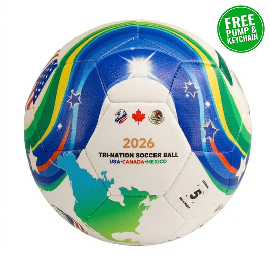 2026 North America Tri-Nation Legends Size 5 Seamless PU Leather 32-Panels Stitched Trainer Ball Bundle, USA Canada Mexico Football Balls with Free Gifts, Tri-Nation Map Design, Enhanced Performance & Durability for Training, Soccer Gear, Ages 12+, 32-Pan