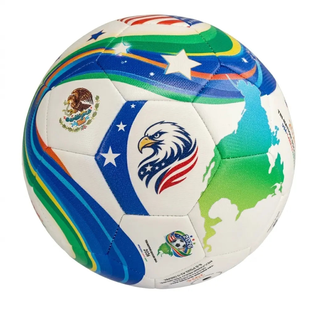 2026 North America Tri-Nation Legends Size 5 Seamless PU Leather 32-Panels Stitched Trainer Ball Bundle, USA Canada Mexico Football Balls with Free Gifts, Tri-Nation Map Design, Enhanced Performance & Durability for Training, Soccer Gear, Ages 12+, 32-Pan