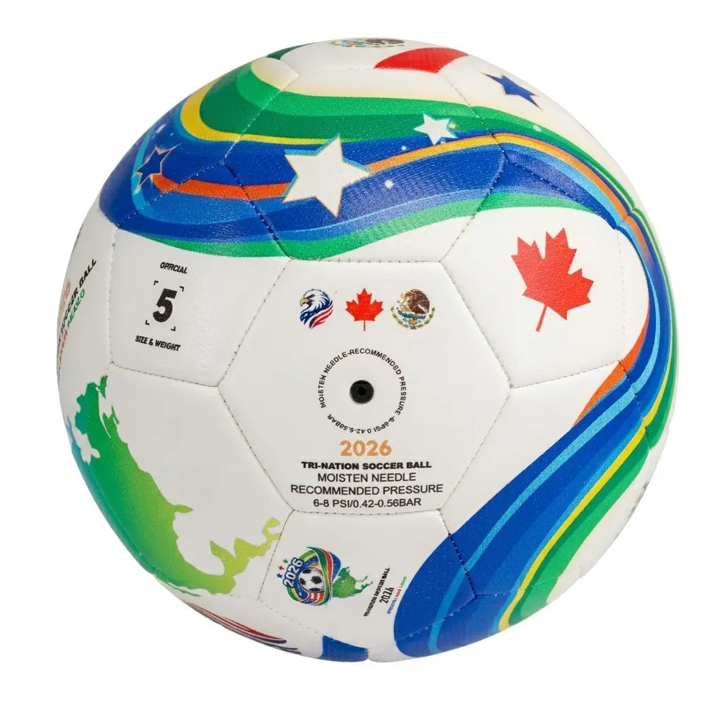2026 North America Tri-Nation Legends Size 5 Seamless PU Leather 32-Panels Stitched Trainer Ball Bundle, USA Canada Mexico Football Balls with Free Gifts, Tri-Nation Map Design, Enhanced Performance & Durability for Training, Soccer Gear, Ages 12+, 32-Pan