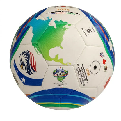 2026 North America Tri-Nation Legends Size 5 Seamless PU Leather 32-Panels Stitched Trainer Ball Bundle, USA Canada Mexico Football Balls with Free Gifts, Tri-Nation Map Design, Enhanced Performance & Durability for Training, Soccer Gear, Ages 12+, 32-Pan